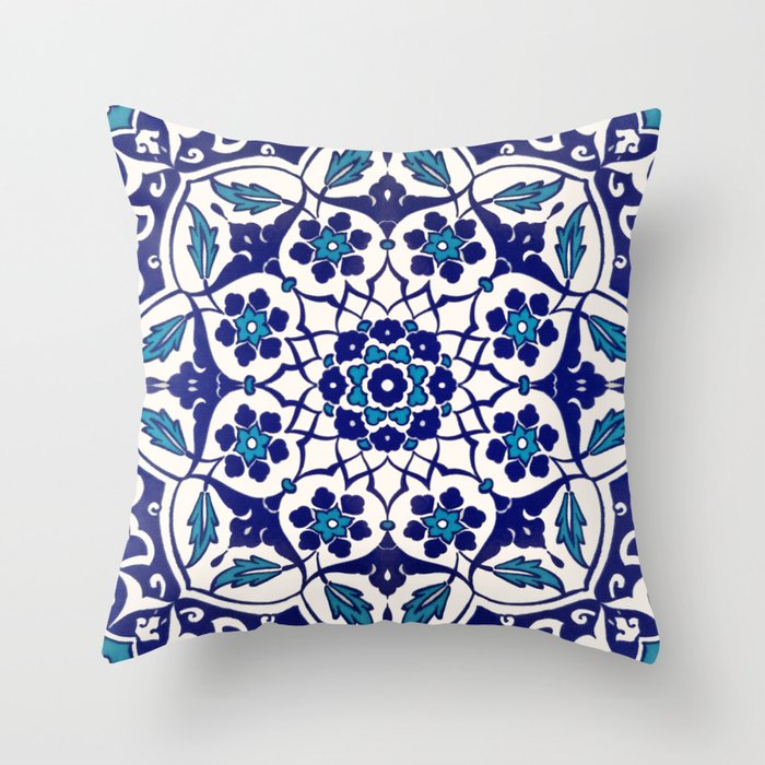 Mesmerizing Beauty Turkish Ottoman Iznik Turquoise Tile Motif Throw Pillow