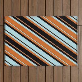 [ Thumbnail: Powder Blue, Chocolate & Black Colored Lined Pattern Outdoor Rug ]
