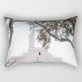 White Church in Greece | Happy Travel Photography in South Europe | Summer Days Hike on the Islands  Rectangular Pillow