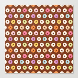 Kawaii Donuts Pattern on Brown Canvas Print