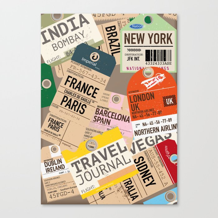 Vintage travel tickets Pattern Canvas Print