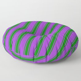 [ Thumbnail: Dark Orchid and Green Colored Striped Pattern Floor Pillow ]