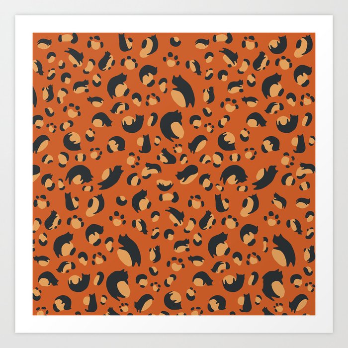 Hidden cat 47orange cheetah leopard pattern Art Print