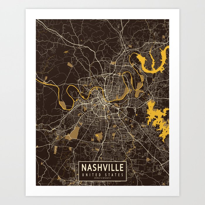 Nashville City Map of Tennessee, USA - Pastel Art Print
