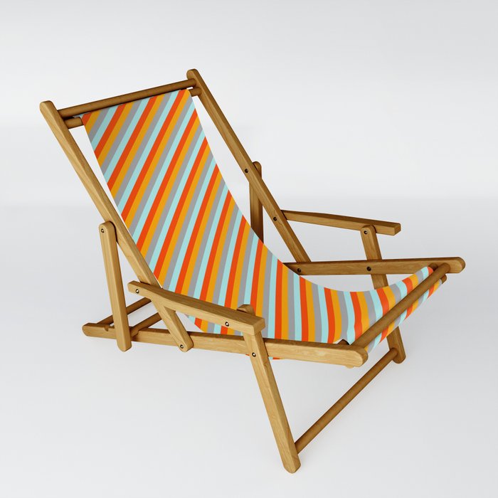 Orange, Dark Grey, Turquoise, and Red Colored Pattern of Stripes Sling Chair