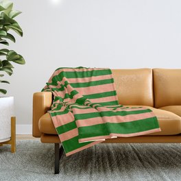 [ Thumbnail: Dark Green & Light Salmon Colored Striped/Lined Pattern Throw Blanket ]