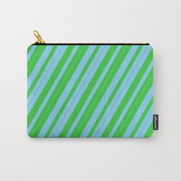 [ Thumbnail: Light Sky Blue & Lime Green Colored Lines Pattern Carry-All Pouch ]