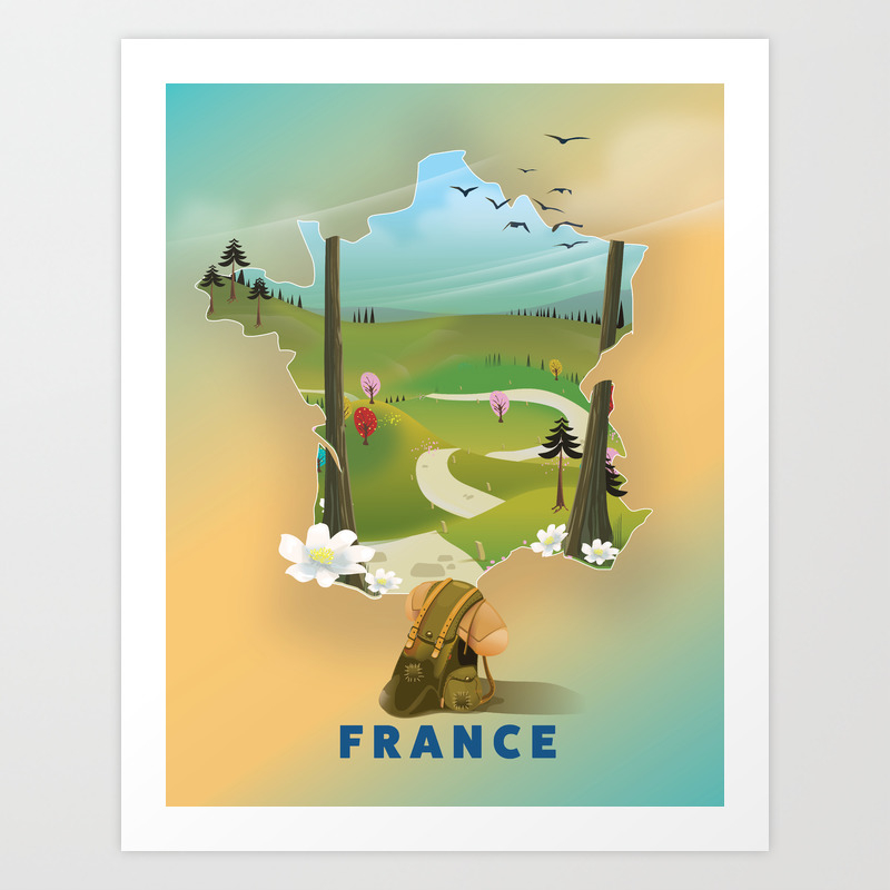 France Map Travel Poster Art Print By Nicholasgreen Society6