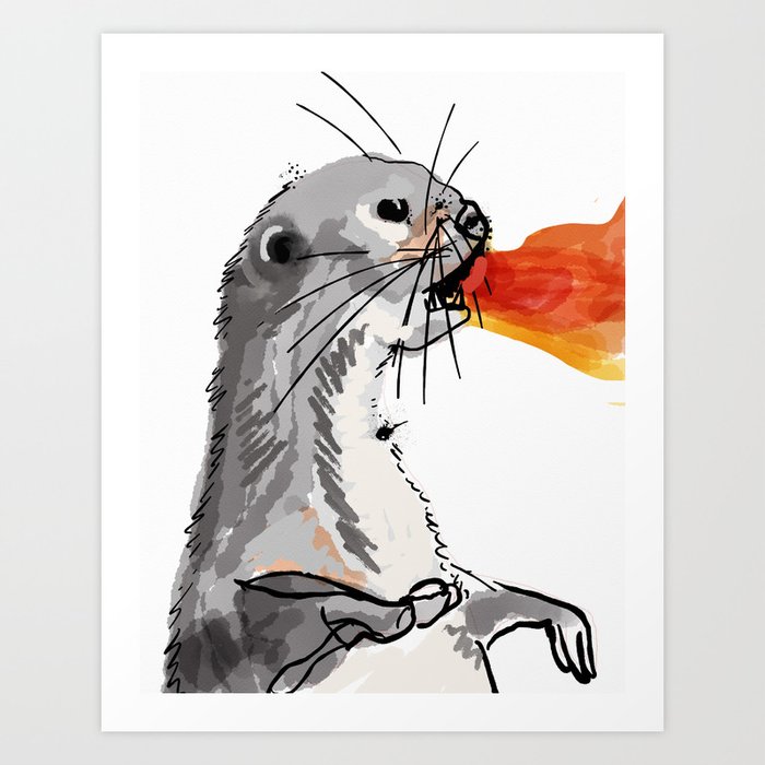 Fire Breathing Otter Art Print by Brandon Leftridge