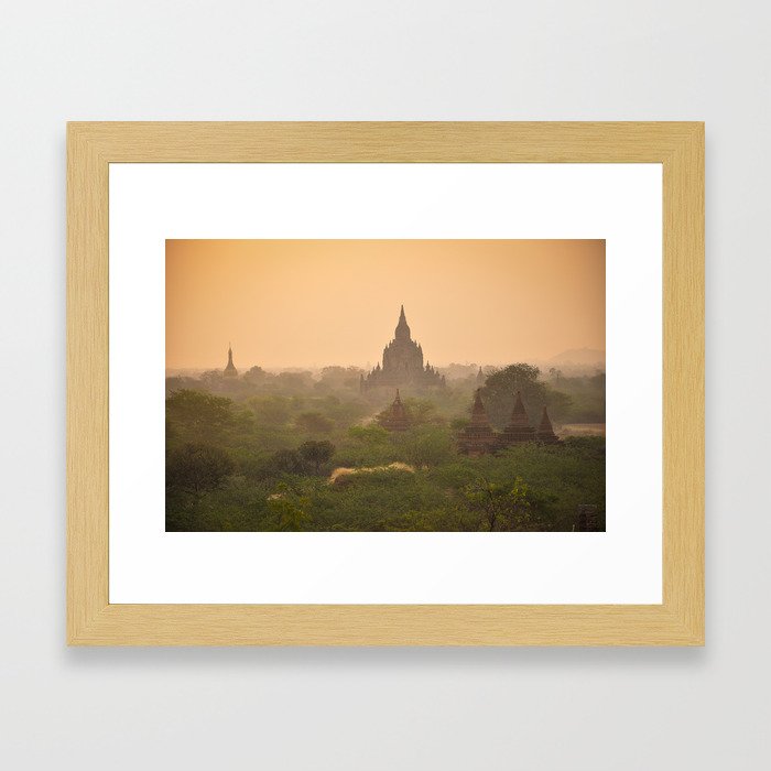 Bagan Temples with Orange Sunset Framed Art Print