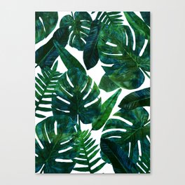 Tropical Nature Monstera Watercolor Painting, Botanical Jungle Dark Palm Illustration Canvas Print