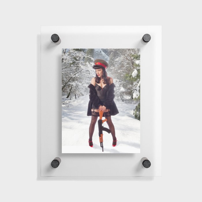 "Sovietsky on Ice" - The Playful Pinup - Russian Theme Pin-up Girl in Snow by Maxwell H. Johnson Floating Acrylic Print