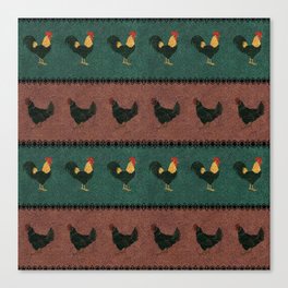 Rooster and Hen in Velvety Rustic Pattern Canvas Print