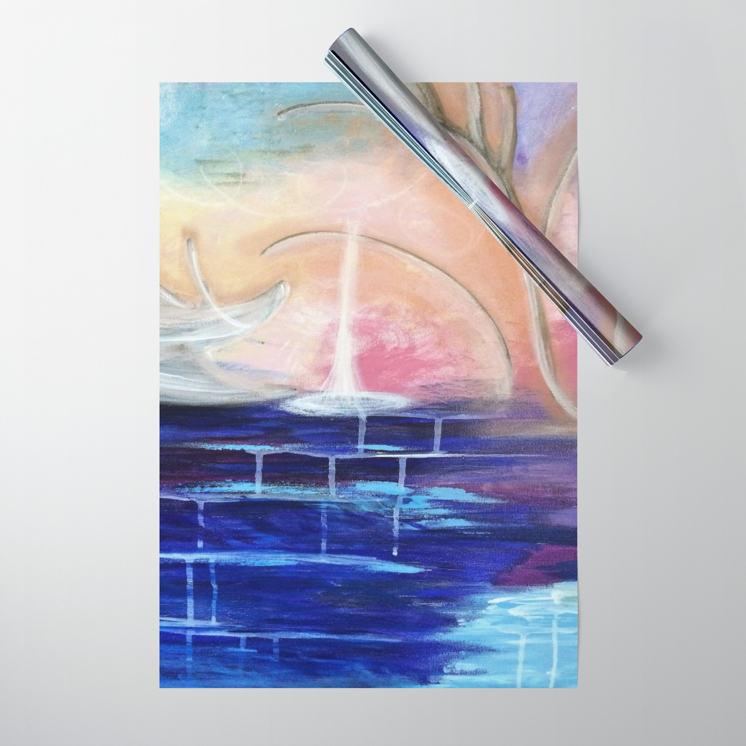 Flourescent Waterfall Painting Waterfall Abstract Blue Pink