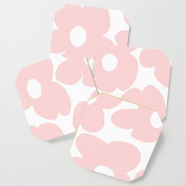 Large Baby Pink Retro Flowers on White Background #decor #society6 #buyart Coaster