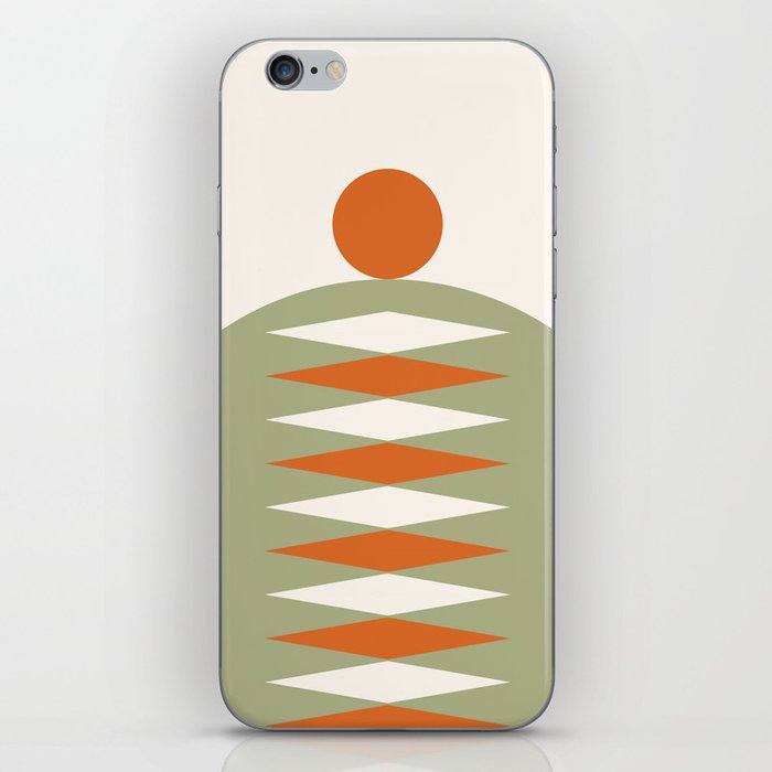 Abstract Geometric Sunrise 16 in Sage Green Orange iPhone Skin