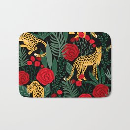 Leopards & Roses Pattern Bath Mat | Wildlife, Flowers, Summer, Tigers, Leopards, Junglecats, Curated, Trending, Rose, Digital 