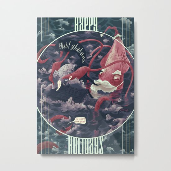 Christmas Squid Metal Print