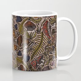 Funghi & Fern Forest, Fall Colors , Foraging for Woodland Mushrooms Brown, Orange Purple Coffee Mug