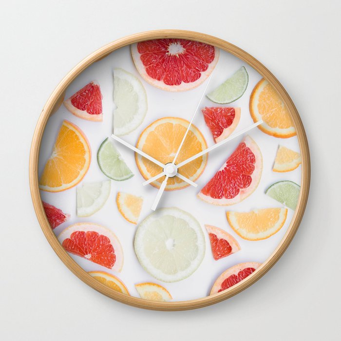 Colorful Citrus Fruit Print - Red Oranges - Lemons - Limes Fruit Print - Kitchen Decor - Food print Wall Clock