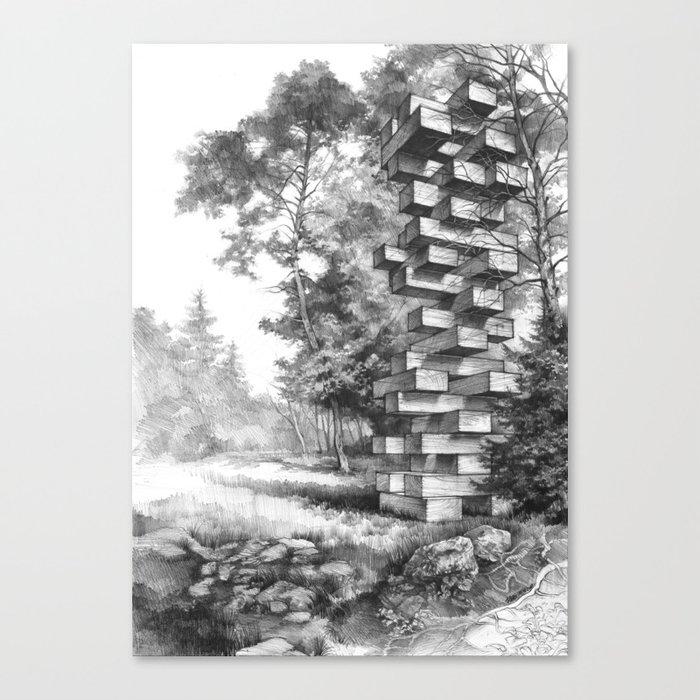 Jenga Tower Surrounded by Trees Canvas Print