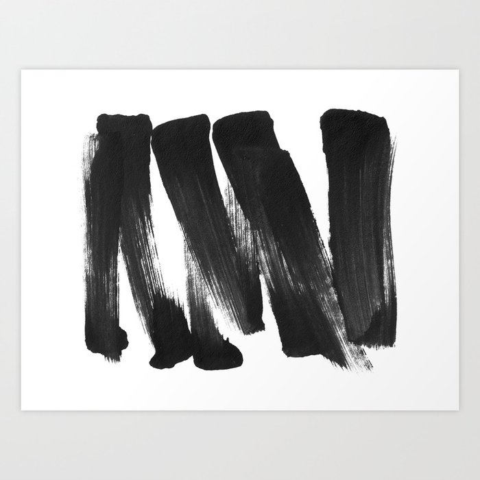 Black Brushstrokes Abstract Ink Painting - Horizontal Art Print