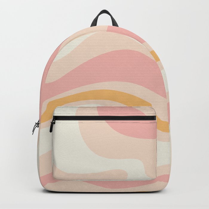 Modern Retro Liquid Swirl Abstract Pattern Square in Pale Blush Pink and Mellow Apricot Backpack