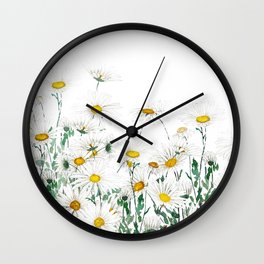 white margaret daisy horizontal watercolor painting Wall Clock