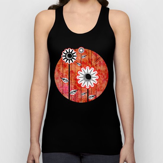 Retro Flowers on textured red Unisex Tank Top