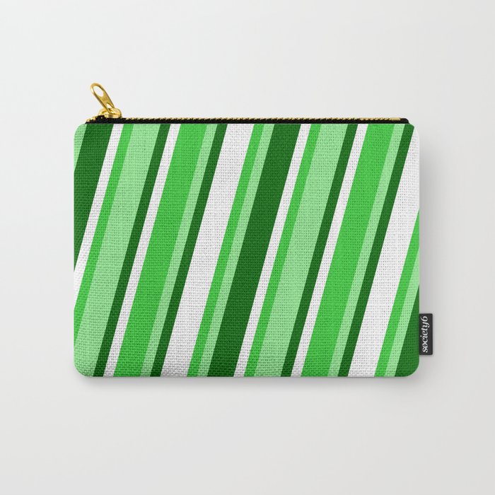 Lime Green, Light Green, Dark Green, and White Colored Pattern of Stripes Carry-All Pouch