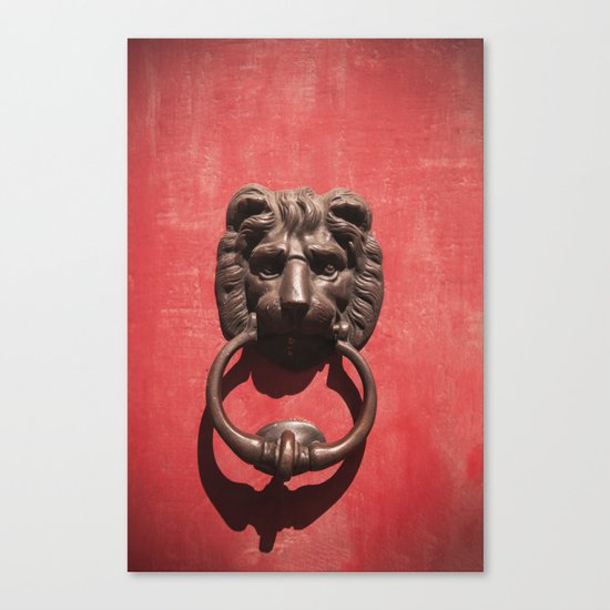 Red Door with Lion head Canvas Print