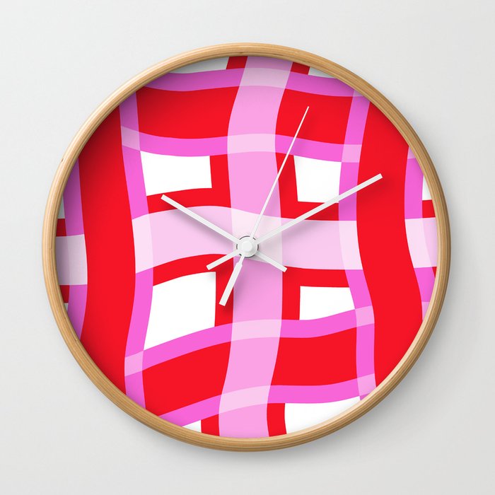 Strawberry Gingham Pattern Wall Clock