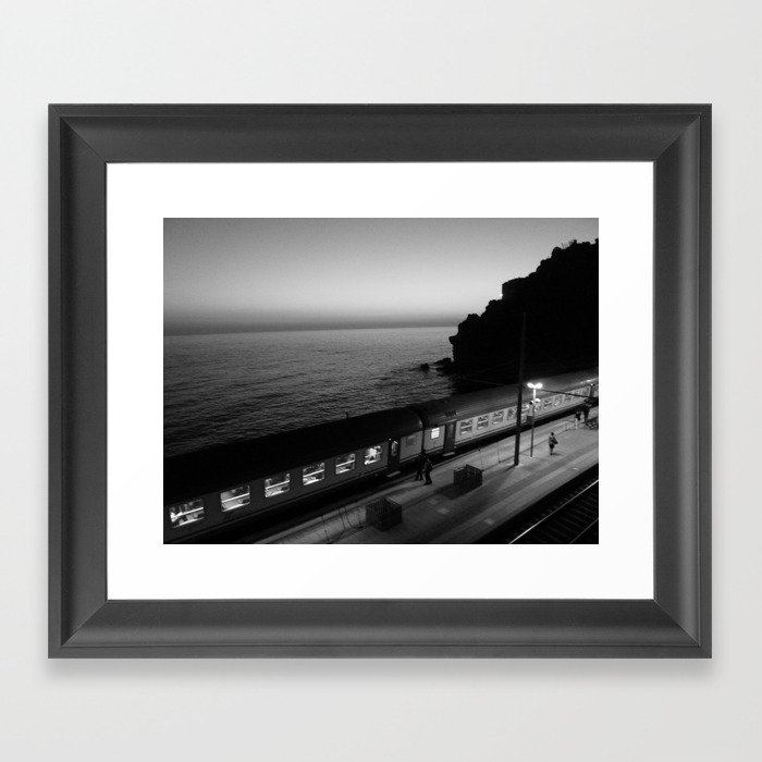 Evening Train (Black and White) Framed Art Print