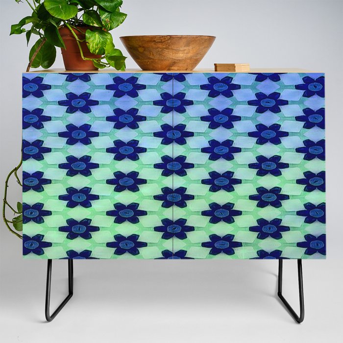 Modern Geometric Daisies On Ombre Blue Green Credenza