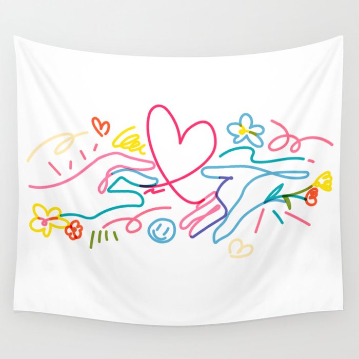 Colorful Hands and Heart Wall Tapestry