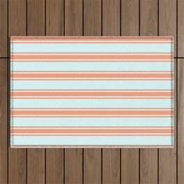 [ Thumbnail: Light Cyan and Light Salmon Colored Stripes/Lines Pattern Outdoor Rug ]