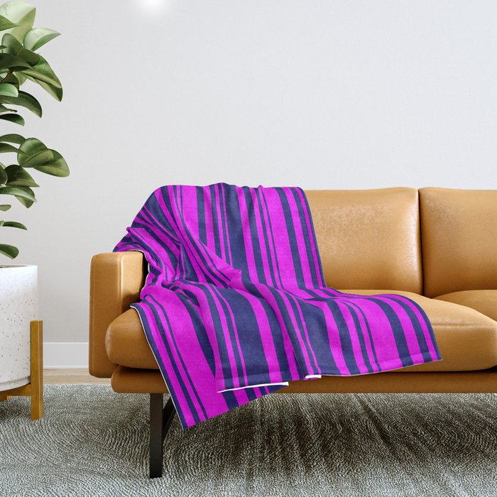 Midnight Blue & Fuchsia Colored Lines Pattern Throw Blanket