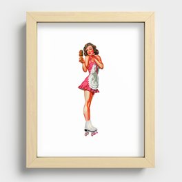 Sexy Brunette Pin Up With Icecream Skates And Maid Dress Recessed Framed Print