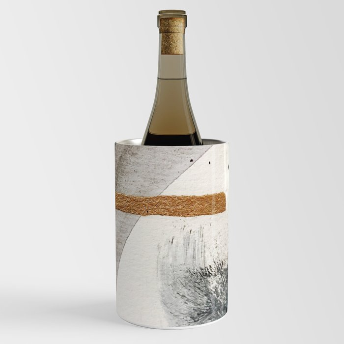 Armor [7]: a bold minimal abstract mixed media piece in gold, black and white Wine Chiller