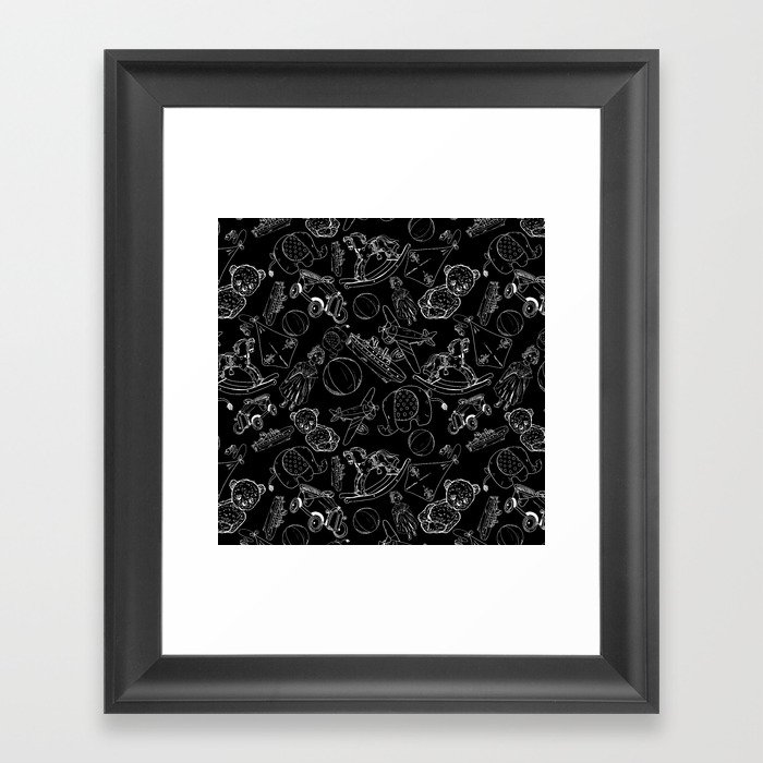 Black and White Toys Outline Pattern Framed Art Print