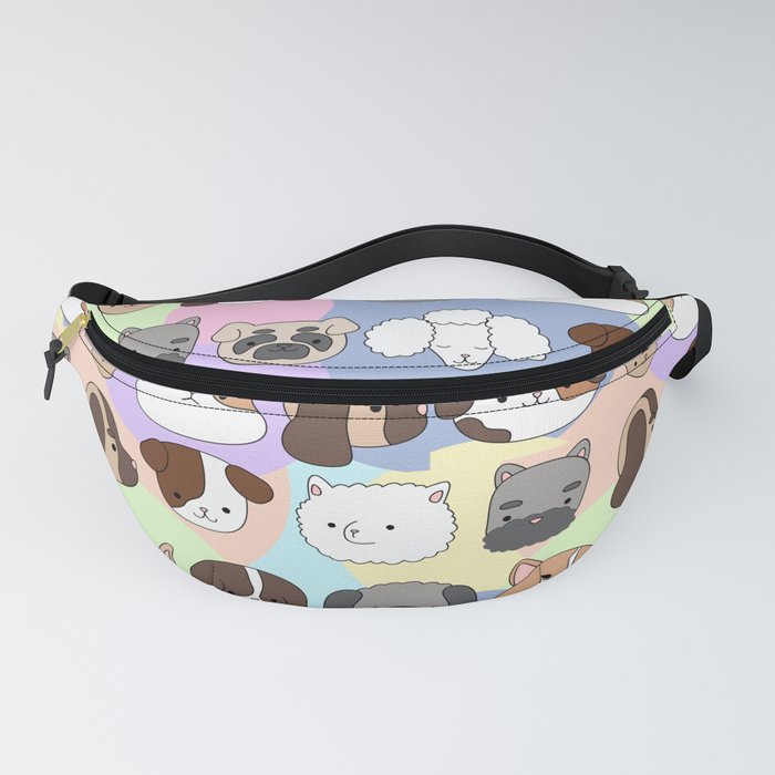 Multicolored pattern with cute, funny happy dogs. Prints, baby and pets texture for children.  Fanny Pack