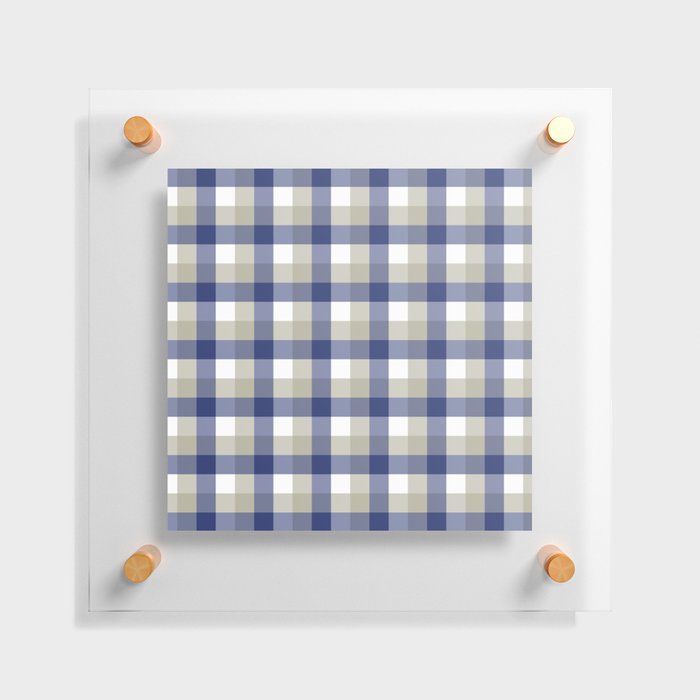 Gingham Plaid Pattern (navy blue/tan/white) Floating Acrylic Print
