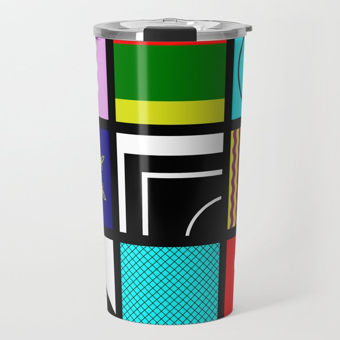 Eclectic 1 - Random collage of 9 bold colourful patterns in an abstract style Travel Mug