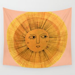 Sun Drawing Gold and Pink Wall Tapestry