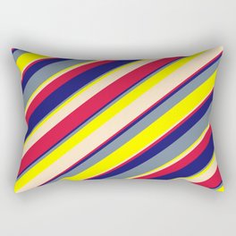 [ Thumbnail: Vibrant Light Slate Gray, Yellow, Bisque, Crimson & Midnight Blue Colored Lines/Stripes Pattern Rectangular Pillow ]