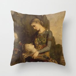 Maiden and head Vintage painting by Gustave Moreau Throw Pillow