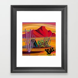 Cactus Garden Sunset Square Framed Art Print
