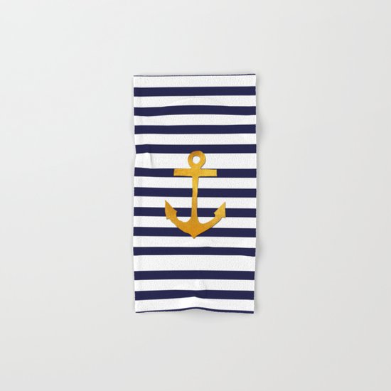 Marine pattern- blue white striped with golden anchor Hand & Bath Towel