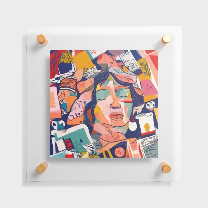 Peace in Chaos, Abstract Face Human Boho Humanity, Eclectic Collage Contemporary Concept Mindset Floating Acrylic Print