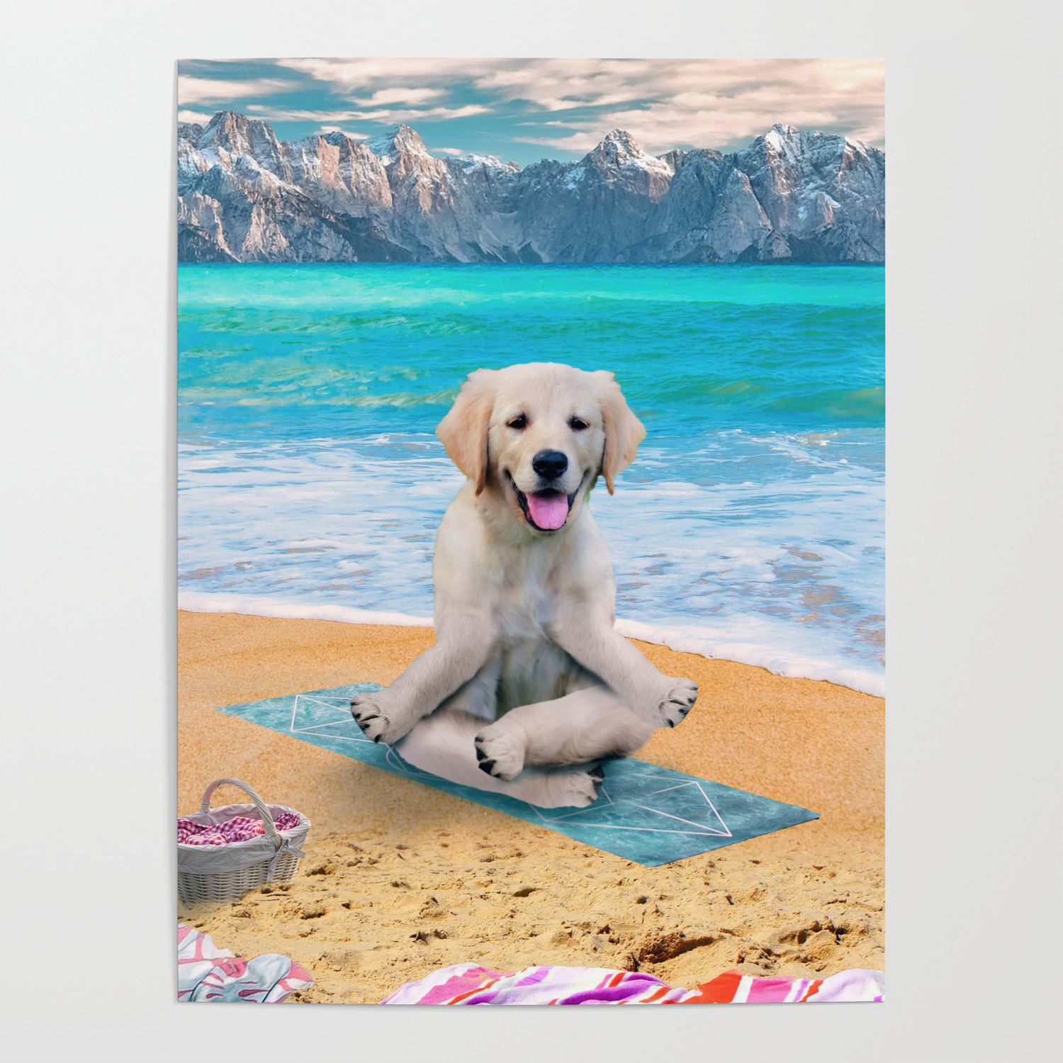 Golden Retriever Dog Dogs, Yoga Beach, Funny Cute Poster by Random Galaxy |  Society6